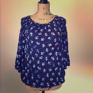 Daisy Fuentes Blue Floral Print Top Small